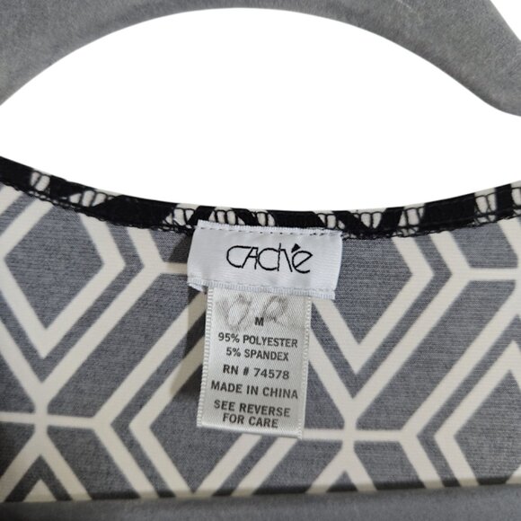 CACHE WOMEN'S Black White Geometric Wrap Waist Mini Dress Size Medium GUC - Picture 8 of 8